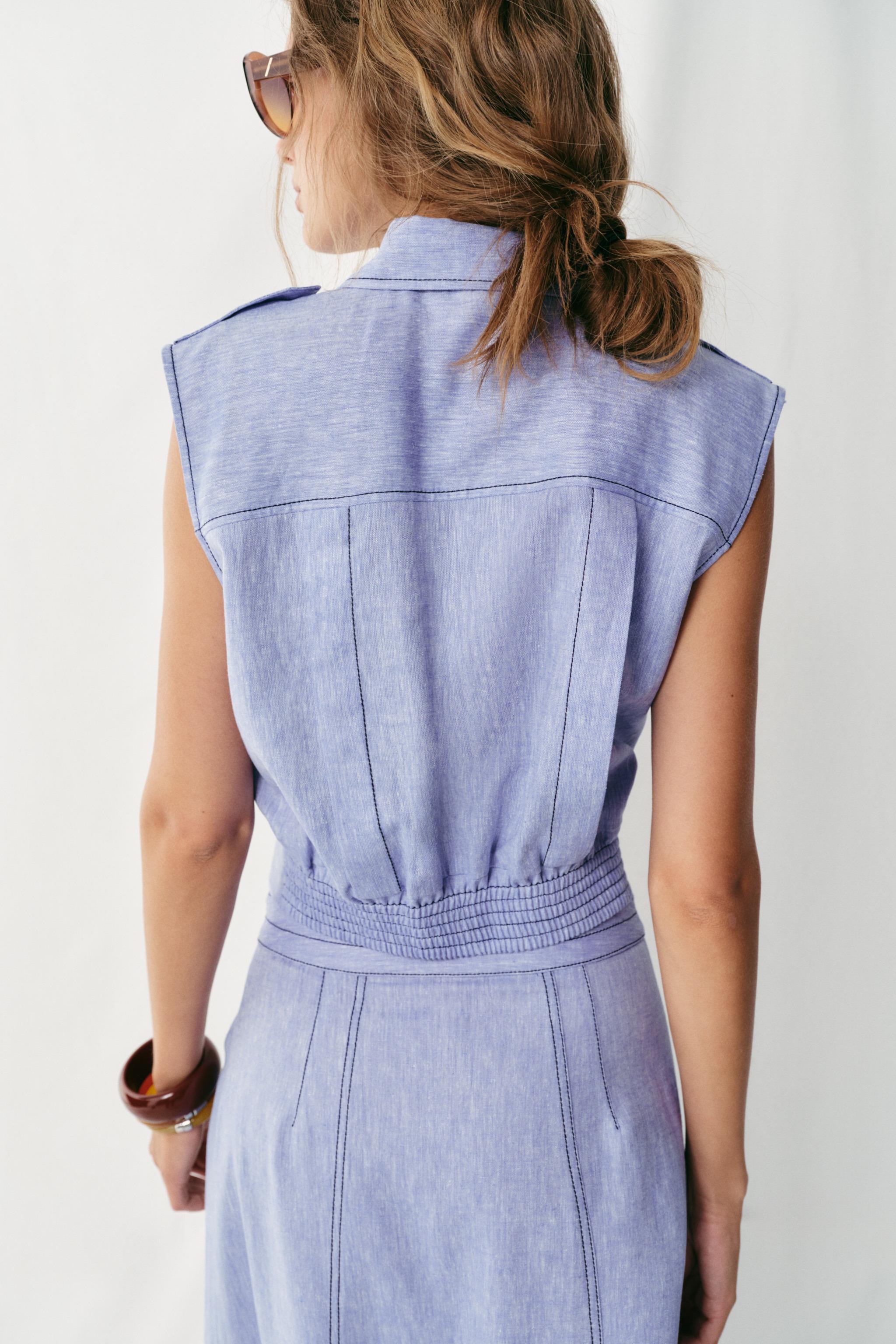 LINEN TOP WITH TOPSTITCHING